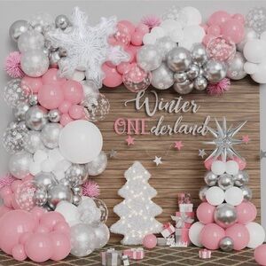 Winter Wonderland Balloon Arch Garland Kit Pink Birthday Party Supplies